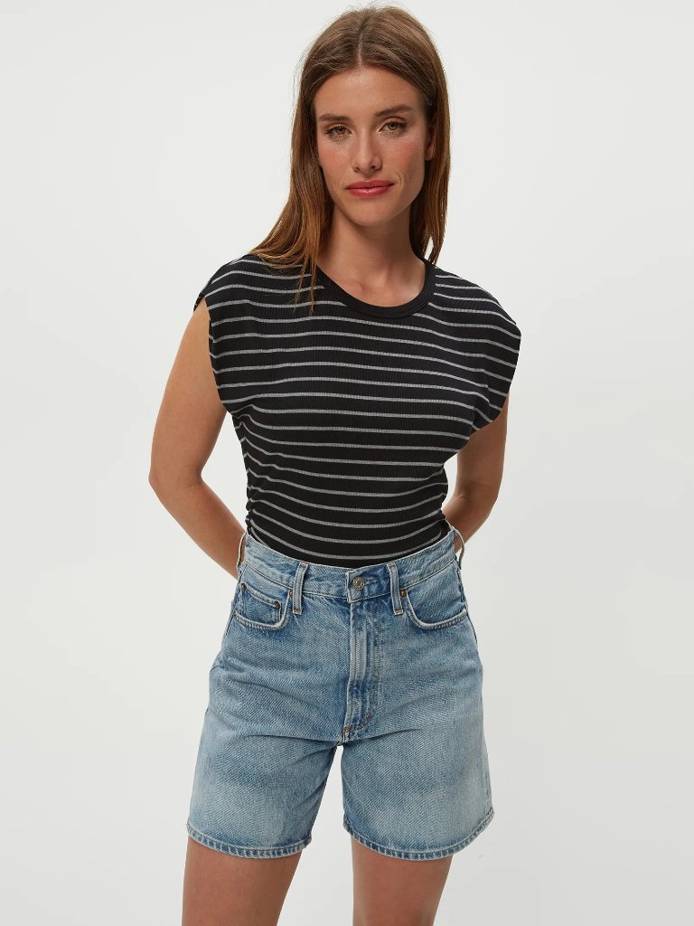 Michael Stars - Joni Striped Power Shoulder Tee - Size Medium - Nwt